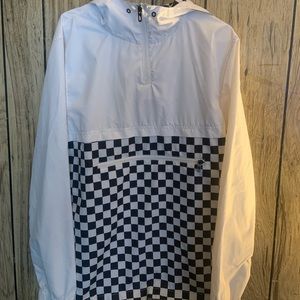 White and Black Checkered jacket.